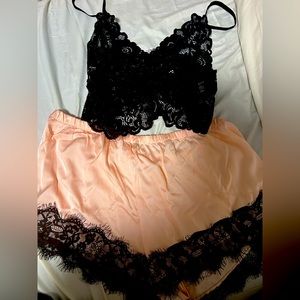 Brand new in bag satin size large sleep lacy shorts with large black bralette